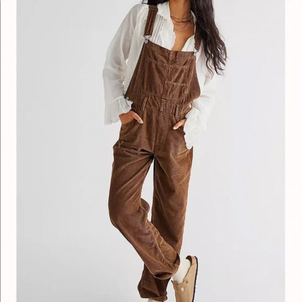 Free People Ziggy Cord Overalls in Wild Mustang